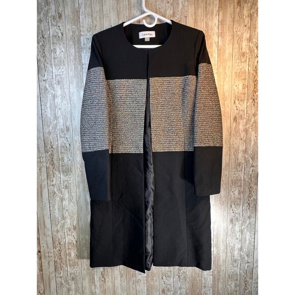 Calvin Klein Skirt Suit 8 Gray Metallic Black Colorblock Ribbed Stretch Lined - Picture 1 of 16